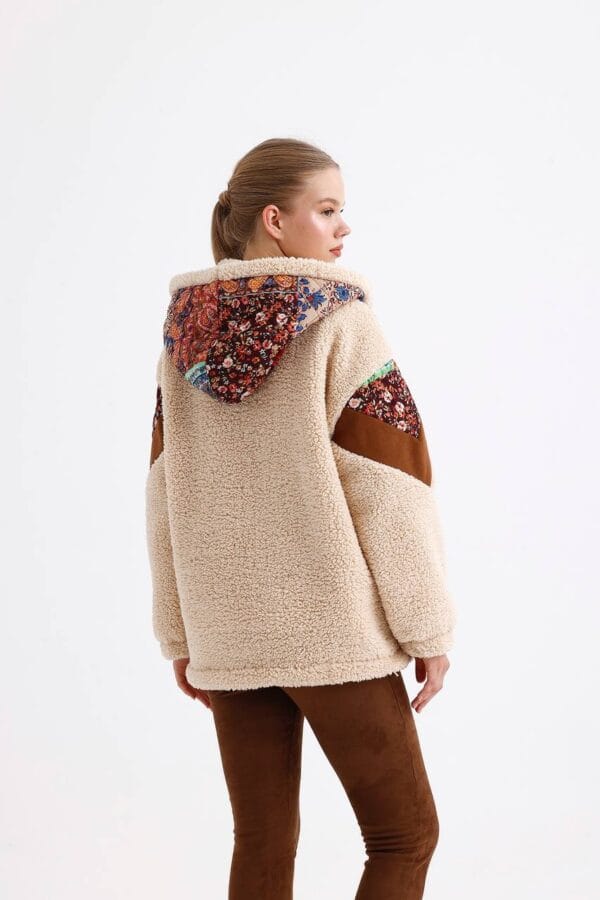 Etnik Detaylı Oversize Sherpa Mont - Görsel 6